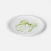 Sage Green Bow She's Tying the Knot Bridal Shower ペーパープレート (アングル)