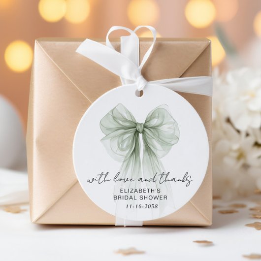 Sage Green Bow Watercolor Bridal Shower Thank You  フェイバータグ