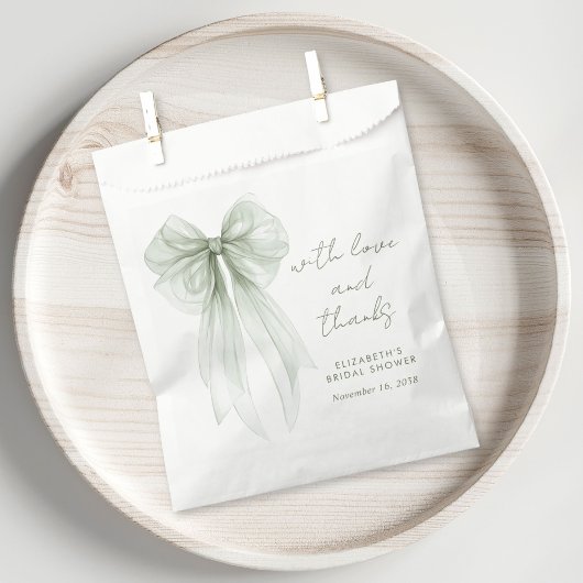 Sage Green Bow Watercolor Bridal Shower Thank You フェイバーバッグ
