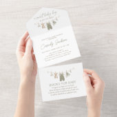Sage Green Boy Baby Clothes Baby Shower オールインワン招待状 (貼ってはがせる)