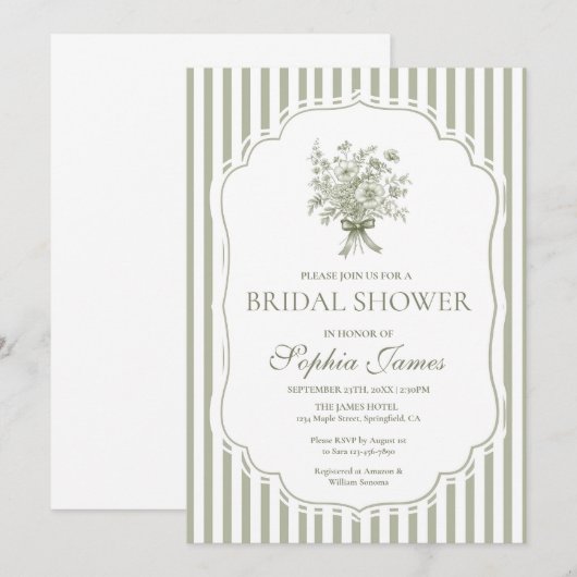 Sage Green Bridal Shower Invitation Template Boho 招待状 (正面/裏面)