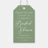 Sage Green Bridal Shower Personalized White Script ギフトタグ (正面)