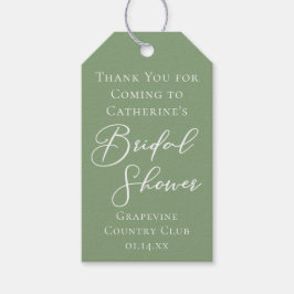 Sage Green Bridal Shower Personalized White Script ギフトタグ