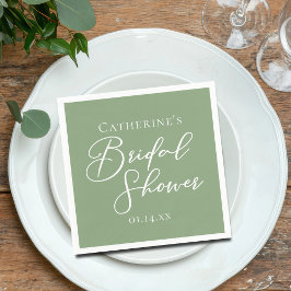 Sage Green Bridal Shower Personalized White Script スタンダードカクテルナプキン
