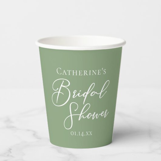 Sage Green Bridal Shower Personalized White Script 紙コップ (裏面)