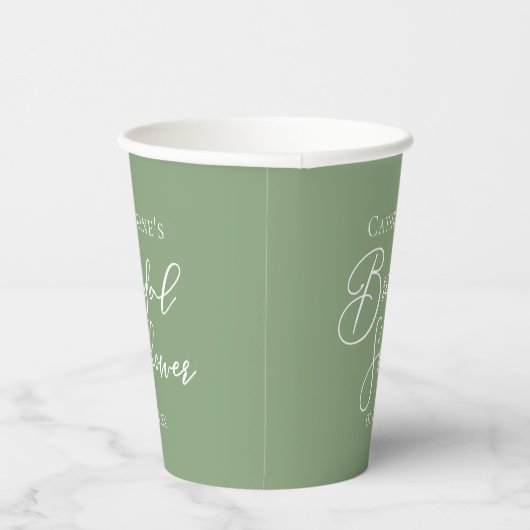Sage Green Bridal Shower Personalized White Script 紙コップ (右)