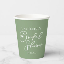 Sage Green Bridal Shower Personalized White Script 紙コップ