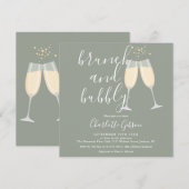 Sage Green Brunch Bubbly QR Code Bridal Shower 招待状 (正面/裏面)