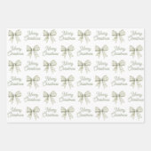 Sage Green Buffalo Plaid Bow Merry Christmas ラッピングペーパーシート (正面2)