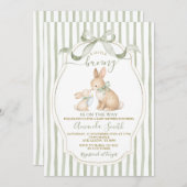 Sage Green Bunny Baby Shower Dusty Green 招待状 (正面/裏面)
