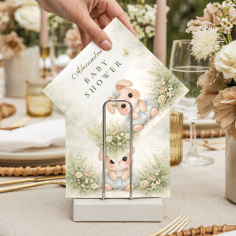 Sage Green Bunny Floral Baby Shower スタンダードカクテルナプキン