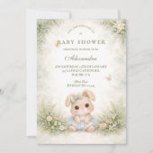 Sage Green Bunny Floral Baby Shower 招待状 (正面)