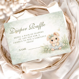 Sage Green Bunny Floral Diapper Raffle エンクロージャーカード