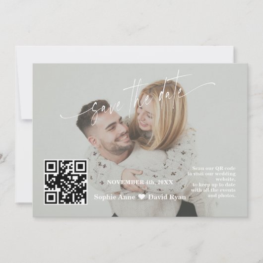  sage green calligraphy QR code Photo Wedding   セーブザデート (正面)