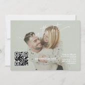 Sage Green Calligraphy QR Code Photo Wedding セーブザデート (正面)