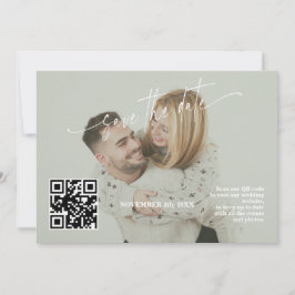 Sage Green Calligraphy QR Code Photo Wedding セーブザデート