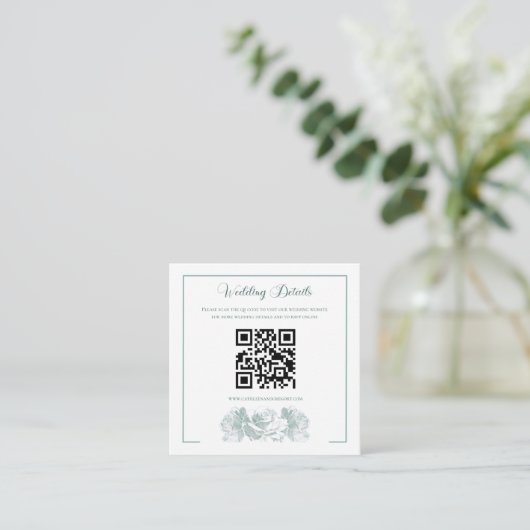 Sage Green Calligraphy QR Code Wedding エンクロージャーカード (スタンド正面)