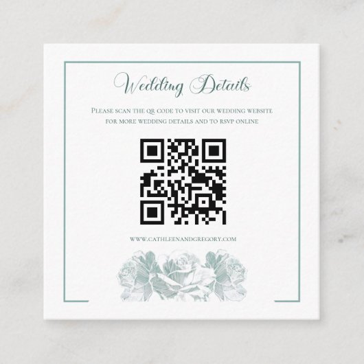 Sage Green Calligraphy QR Code Wedding エンクロージャーカード (正面)