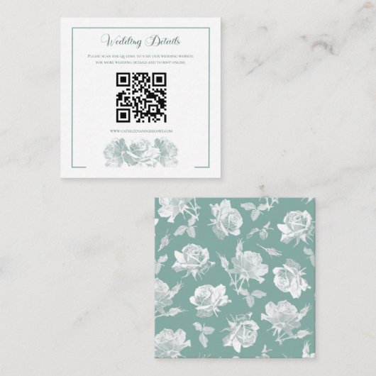Sage Green Calligraphy QR Code Wedding エンクロージャーカード (正面/裏面)