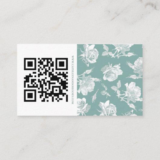 Sage Green Calligraphy Script QR Info Wedding エンクロージャーカード (裏面)