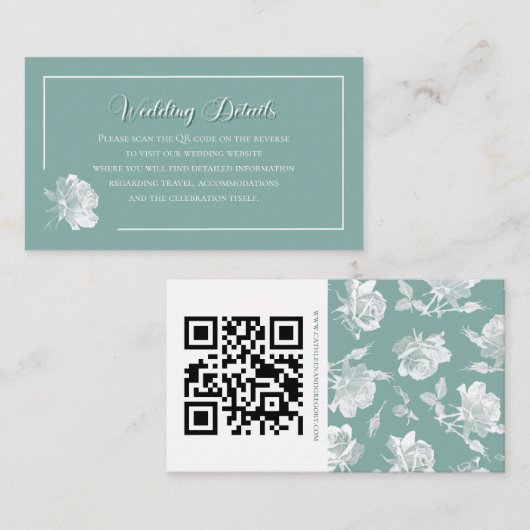 Sage Green Calligraphy Script QR Info Wedding エンクロージャーカード (正面/裏面)