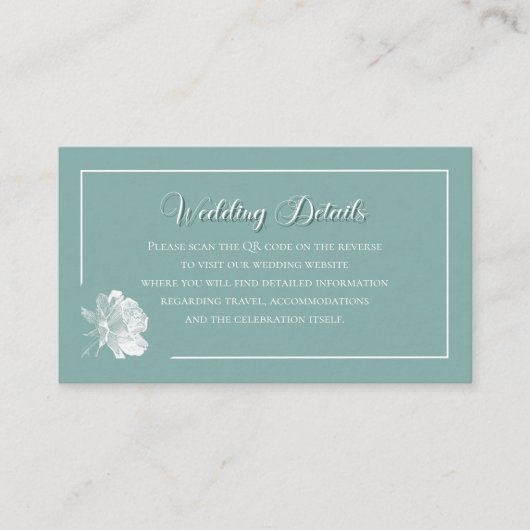 Sage Green Calligraphy Script QR Info Wedding エンクロージャーカード (正面)