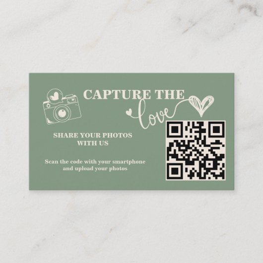 Sage Green Capture The Love QR Code 結婚's エンクロージャーカード (正面)