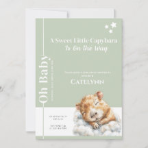 Sage Green Capybara Baby Shower Invitation