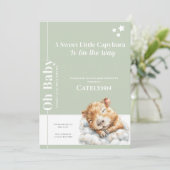 Sage Green Capybara Baby Shower Invitation セーブザデート (スタンド正面)