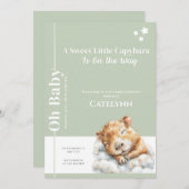 Sage Green Capybara Baby Shower Invitation セーブザデート (正面/裏面)