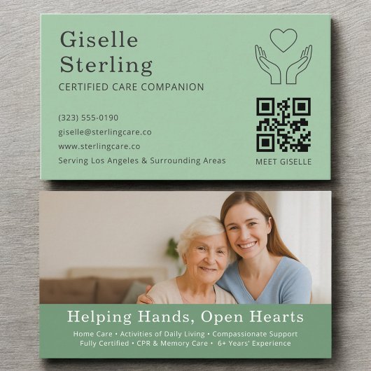 Sage Green Caregiver Home Help QR Code Photo 名刺