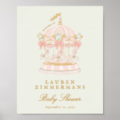 sage green carousel baby shower welcome sign ポスター (正面)