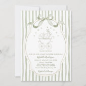 Sage Green Carriage Bunny Baby Shower Invitation 招待状 (正面)