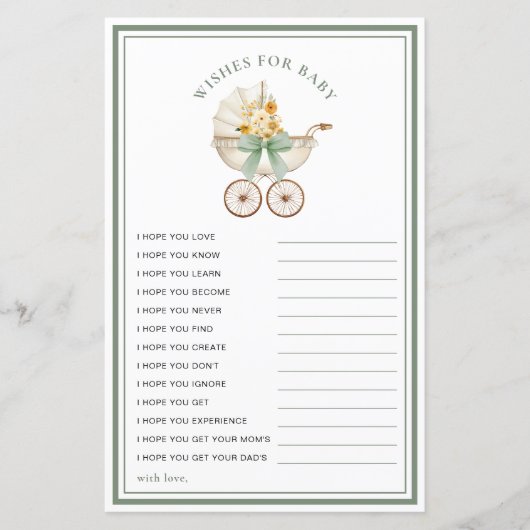 Sage Green Carriage Wishes for Baby Card (正面)