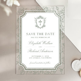 Sage Green Catholic Wedding Save the Date アクリル招待状