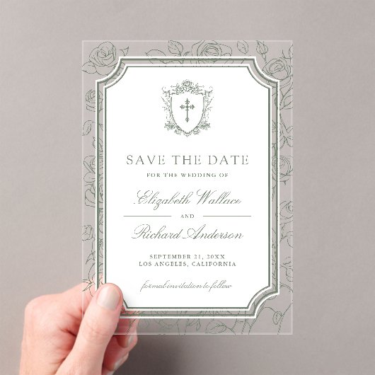 Sage Green Catholic Wedding Save the Date アクリル招待状 (インサイチュ (ポータブル))