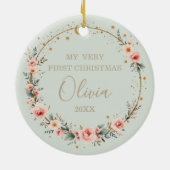 Sage Green Celestial Baby First Christmas Photo セラミックオーナメント (裏面)