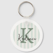 Sage Green Charcoal Custom Striped Circle Monogram キーホルダー (裏面)