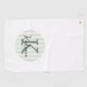 Sage Green Charcoal Custom Striped Circle Monogram ゴルフタオル (横)