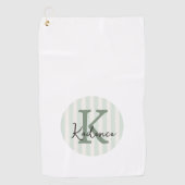 Sage Green Charcoal Custom Striped Circle Monogram ゴルフタオル (正面)
