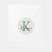 Sage Green Charcoal Custom Striped Circle Monogram フリースブランケット (正面)