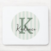 Sage Green Charcoal Custom Striped Circle Monogram マウスパッド (正面)