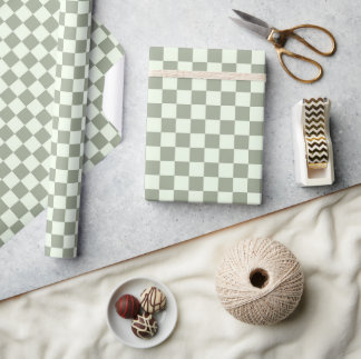 Sage Green Checker Checkerboard Checkered Retro ラッピングペーパー