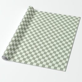 Sage Green Checker Checkerboard Checkered Retro ラッピングペーパー