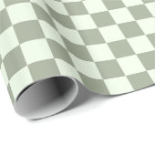 Sage Green Checker Checkerboard Checkered Retro ラッピングペーパー (ロールコーナー)