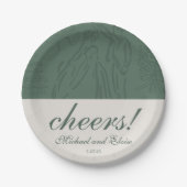 Sage Green Cheers Elegant Personalized Wedding ペーパープレート (正面)