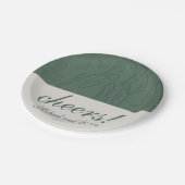 Sage Green Cheers Elegant Personalized Wedding ペーパープレート (アングル)