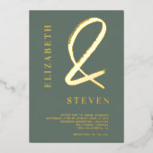 Sage green chic金ゴールドアンパサンドはphoto'sと結婚名付ける 箔招待状 (正面)