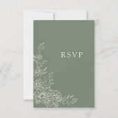 Sage Green Chic Botanical Daisy QR Code Wedding 出欠カード (正面)