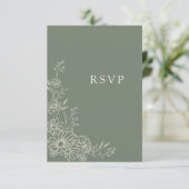 Sage Green Chic Botanical Daisy QR Code Wedding 出欠カード (スタンド正面)